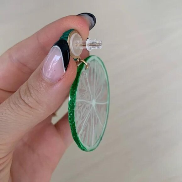The Limette lime slices slice stud earrings citrus summer gold green beaded - Picture 5 of 5